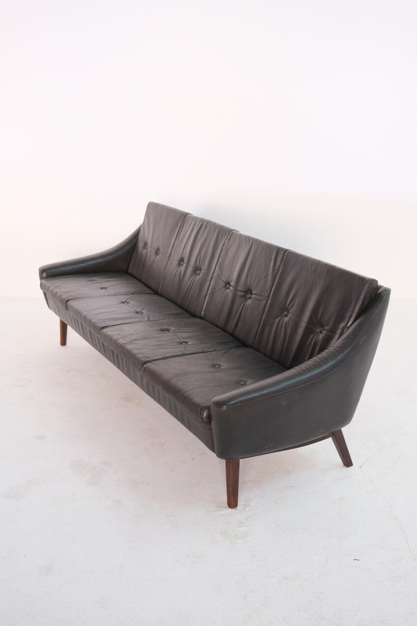 Mid-Century Teak and Leather 4-Seater Sofa by Svane Ekornes, 1960s