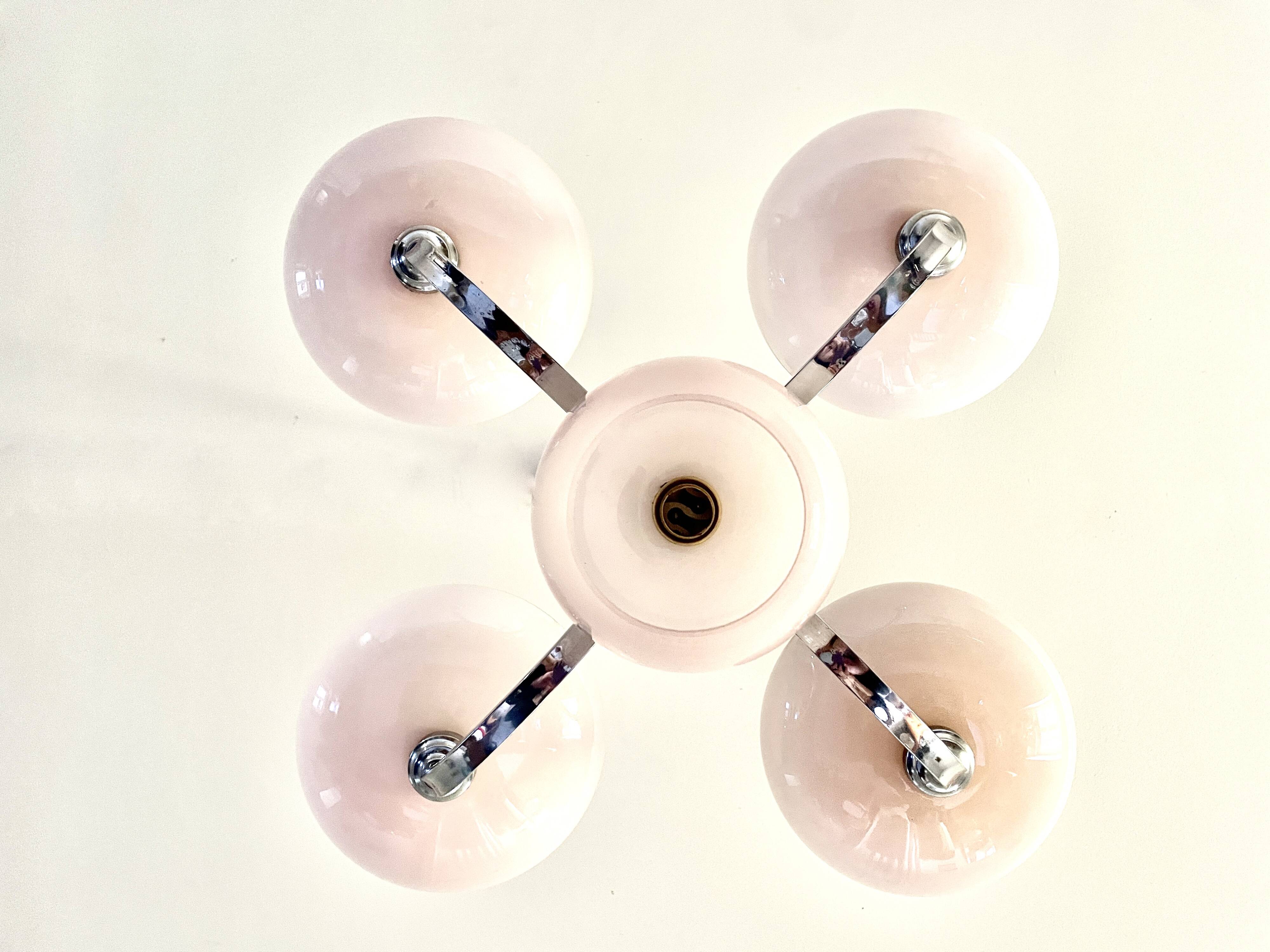 Art Deco lustre with pink glass, wood, and chrome from the 1930s.