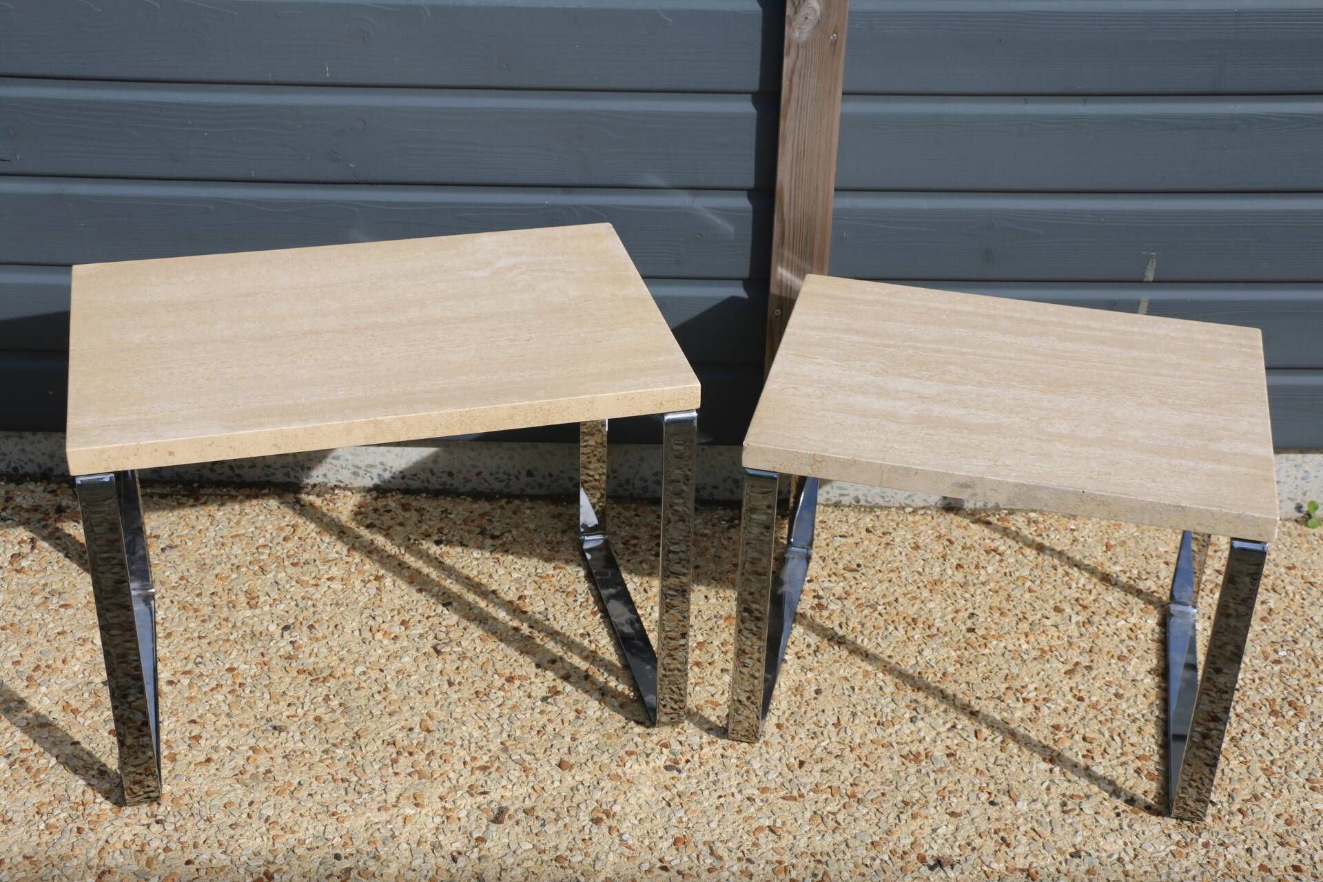 2 nesting tables chrome steel travertine
