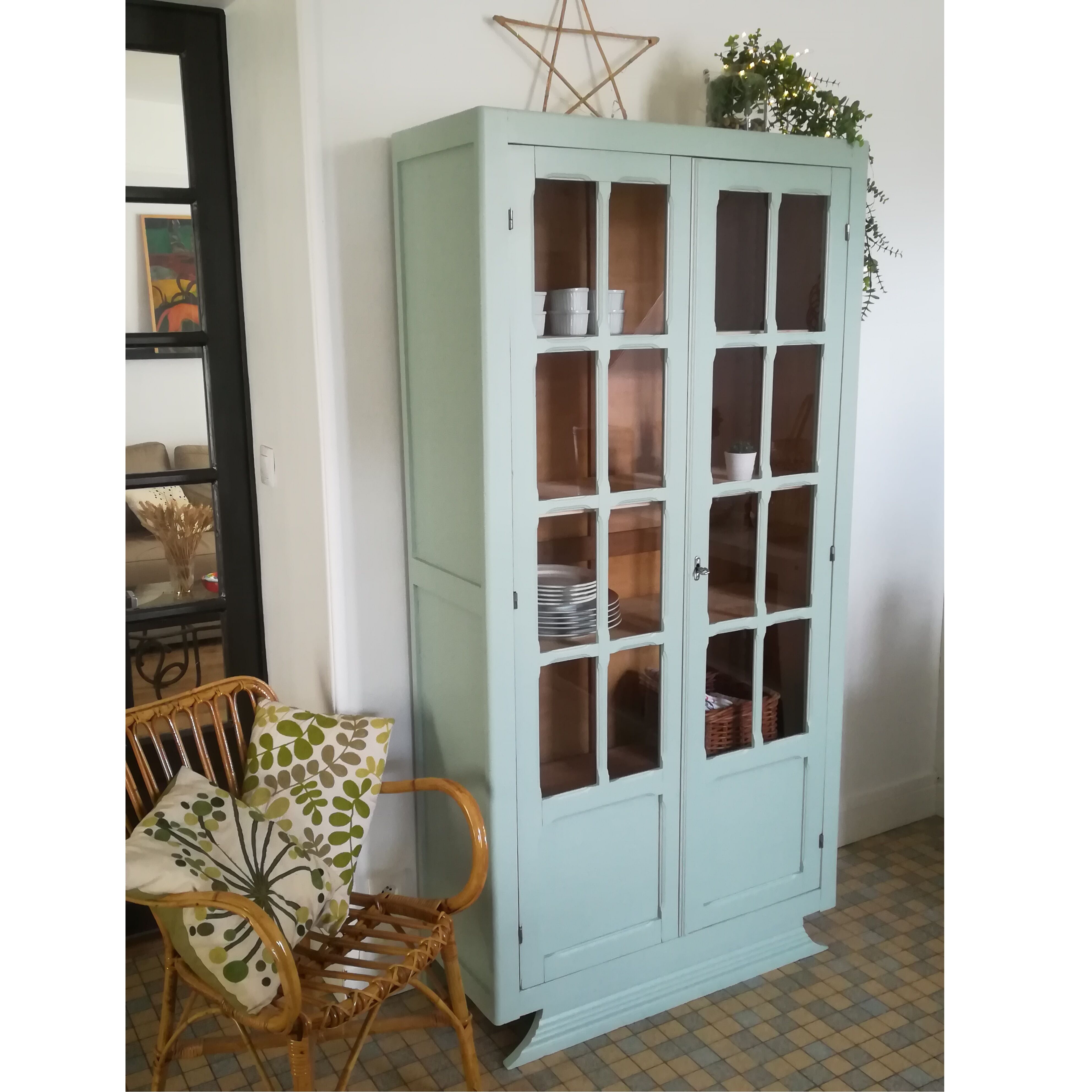 Glazed Parisian wardrobe, green water vintage wardrobe