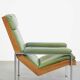 Green Cowhide Leather and Wooden Vintage Armchair