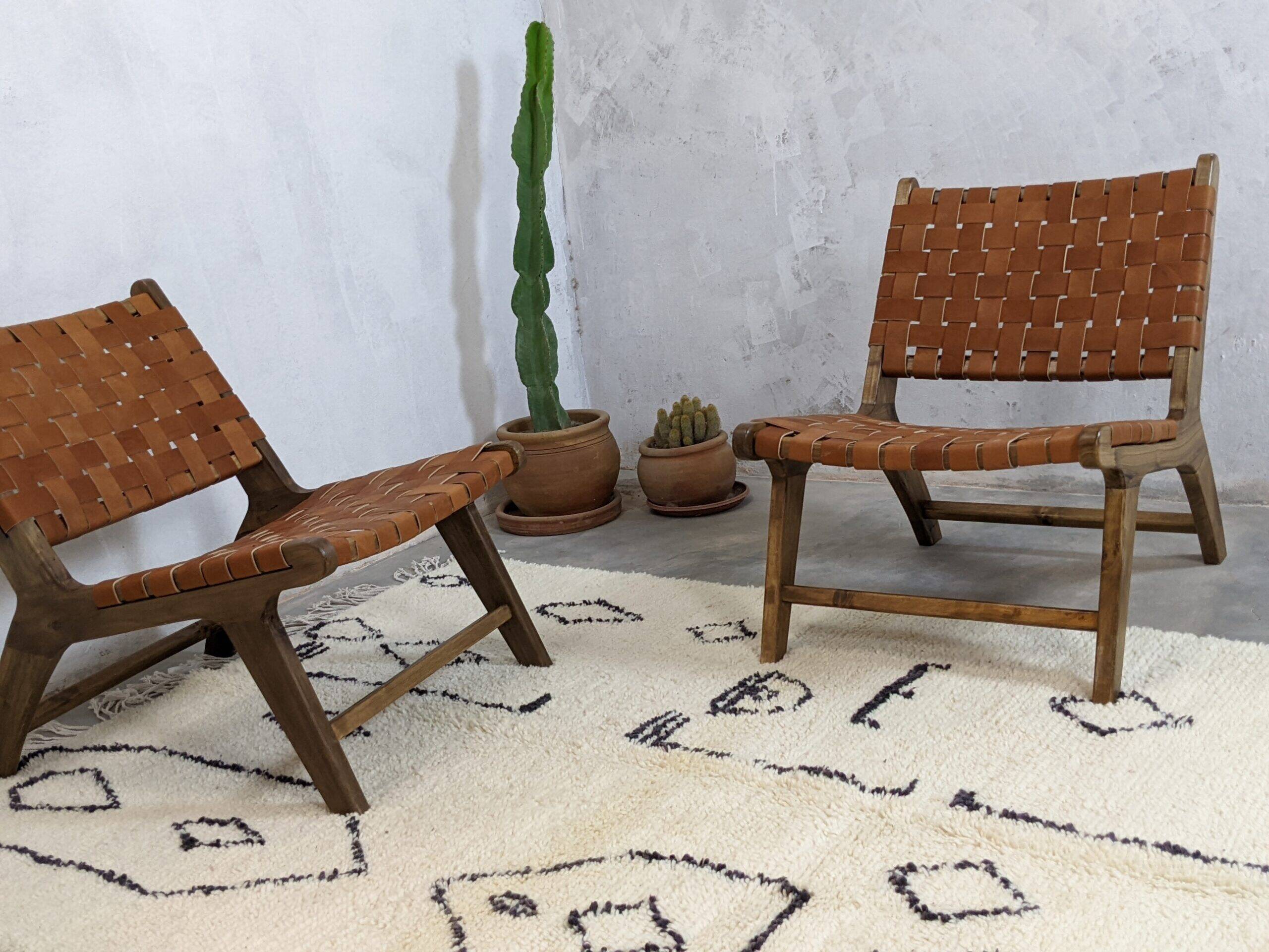 Two Moroccan leather armchairs