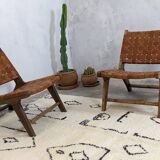 Two Moroccan leather armchairs