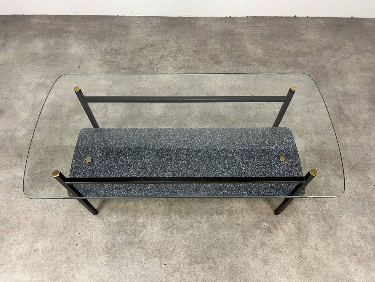 1950s coffee table in metal and glass
