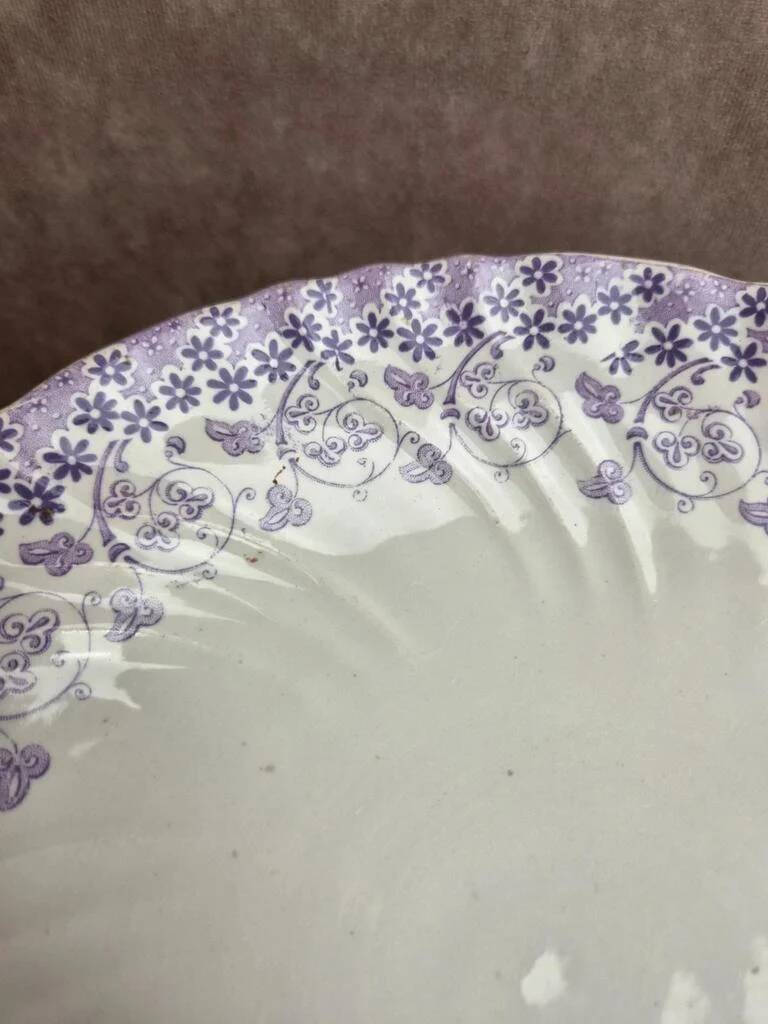 Large compotier Longwy Verveine in earthenware – antique