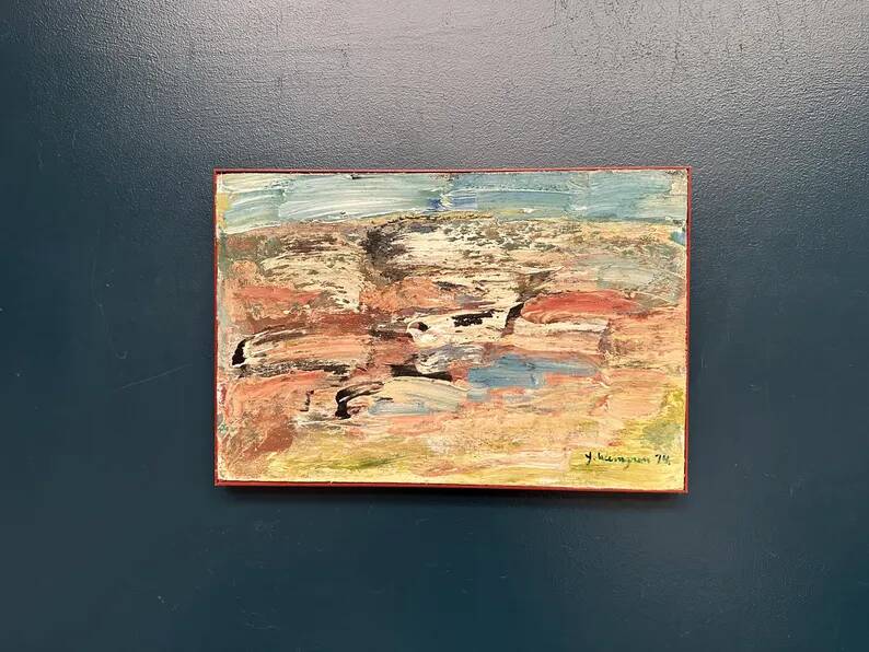 Huile sur toile originale suédoise - 'Komposition' par Yngve Werngren - Signée et datée 1974 - Vintage et encadrée - 53 × 36 cm (20,9" × 14,2")