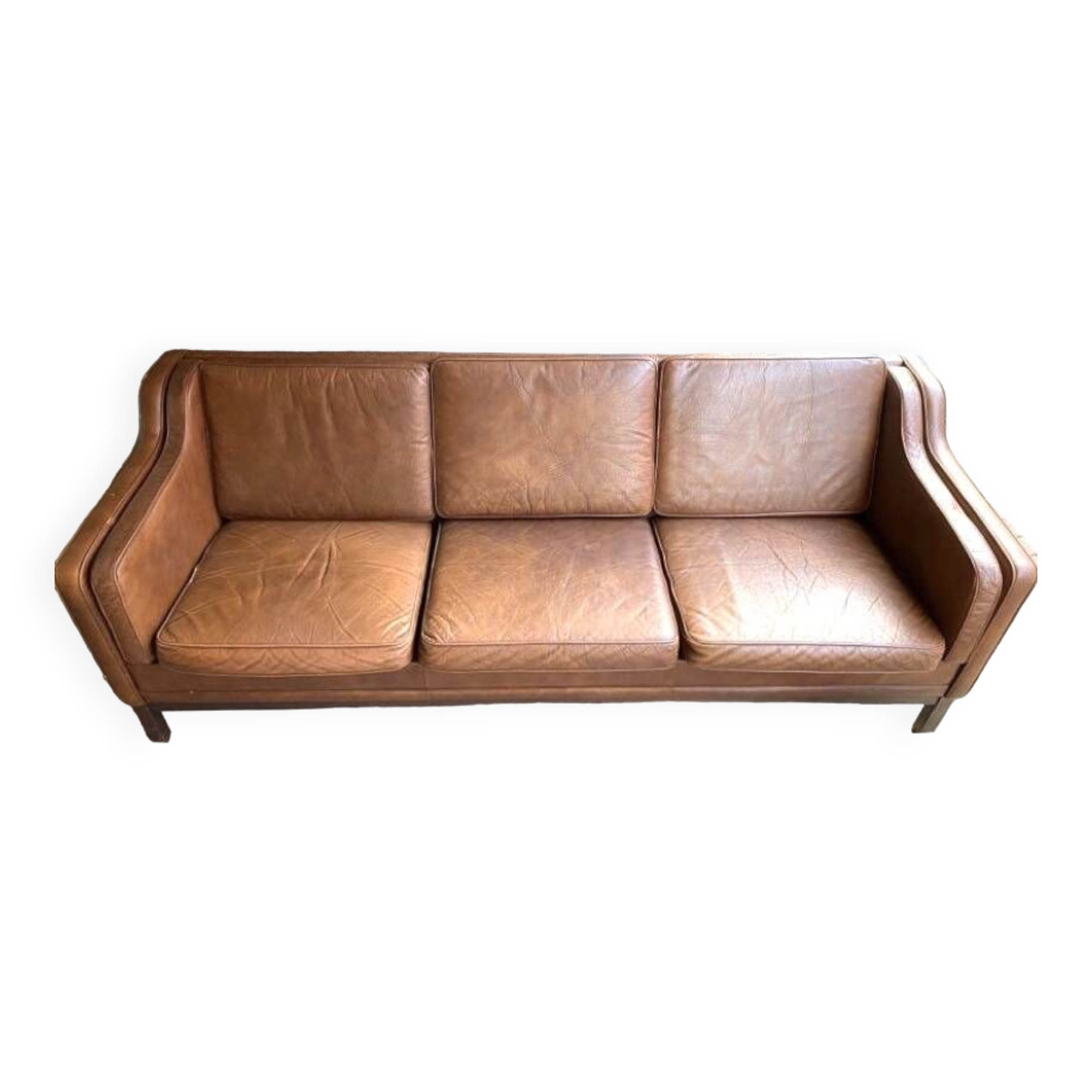 Leather sofa, vintage Scandinavian sofa in camel leather