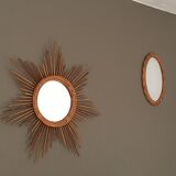 rattan sun mirror 70cm, 60s.