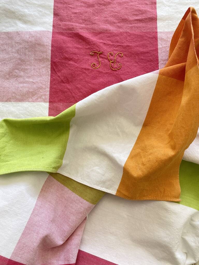 BL monogrammed square tablecloth in tangy colors - 150x135 cm - cotton