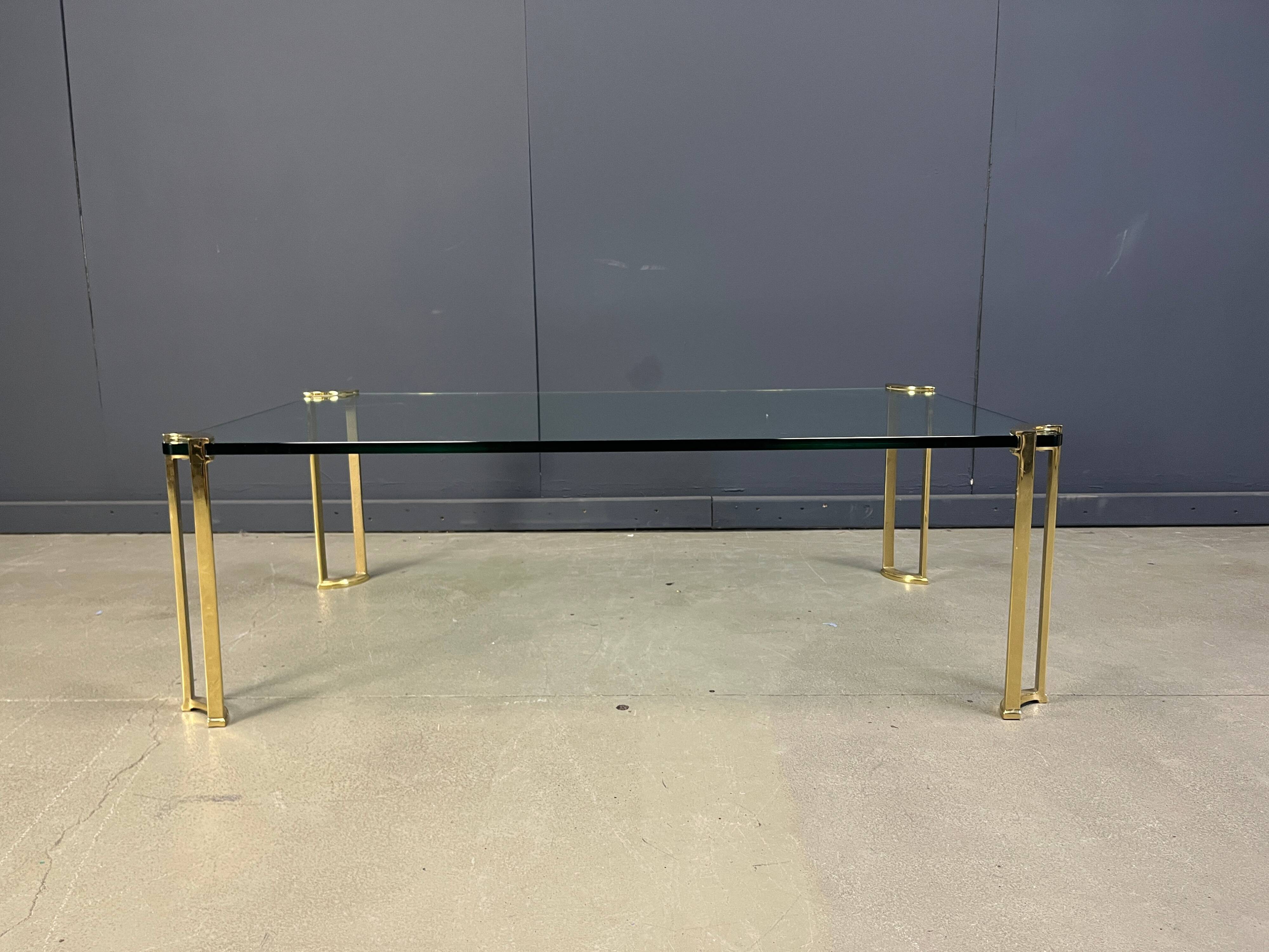 Peter Ghyczy style coffee table in brass and glass