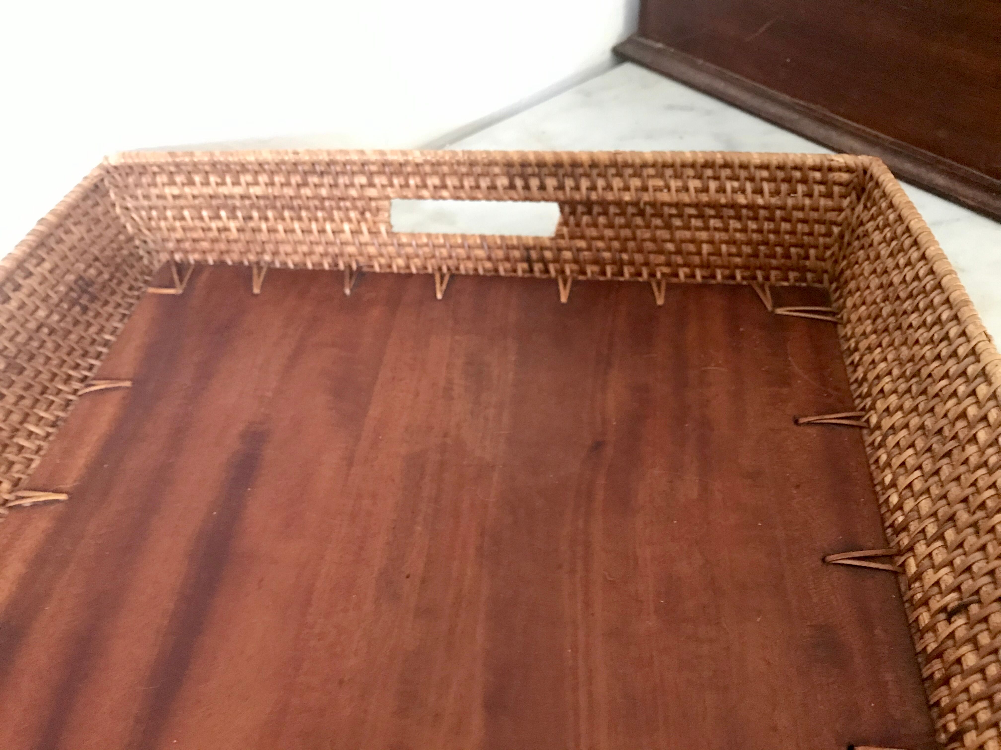 Vintage wood and rattan platter