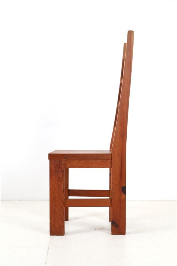 Set of 4 pinewood chairs by Sven Larsson / 1970s / Brutalism / Postmodern design