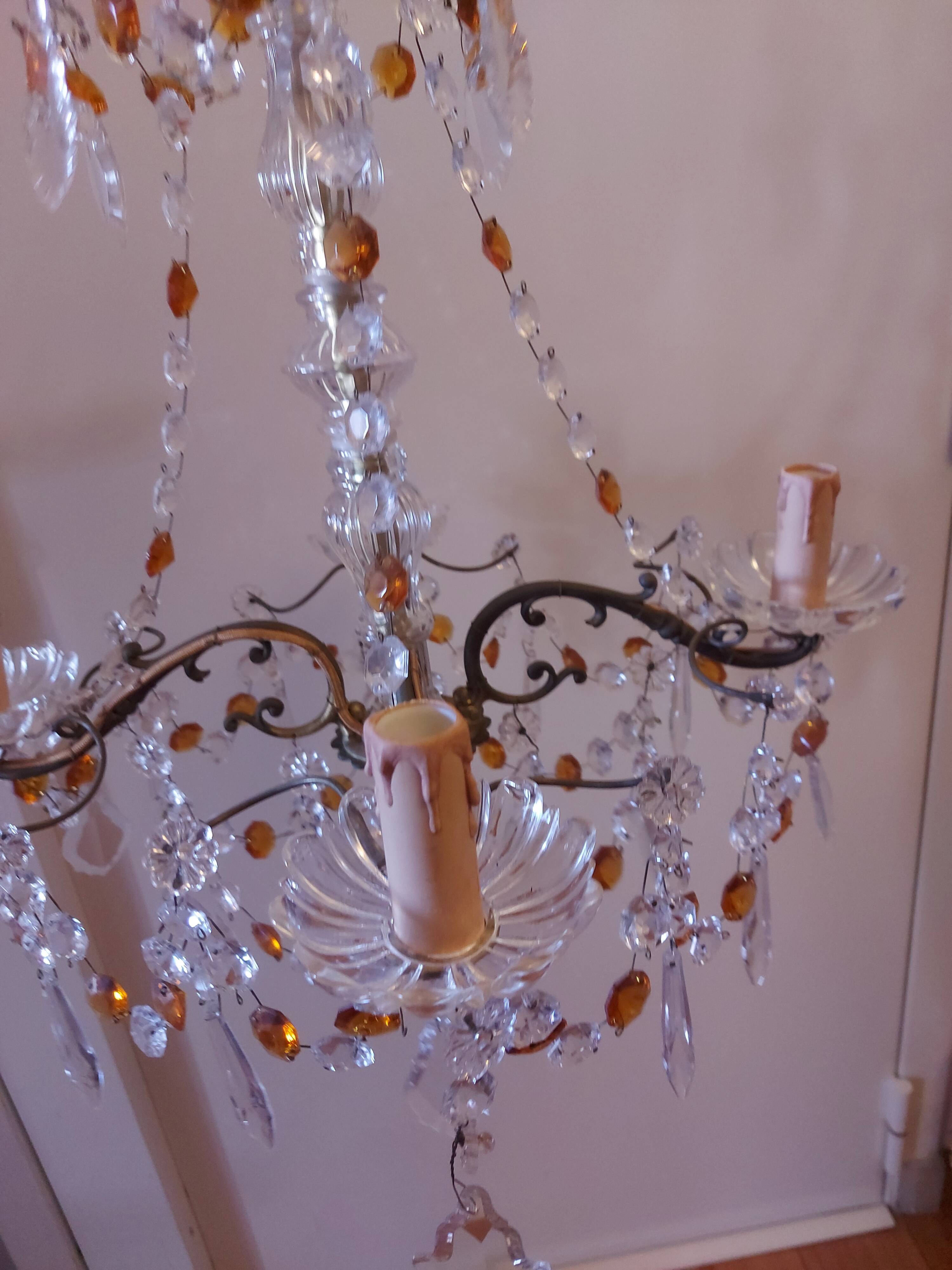 Chandelier to, colored crystal tassels