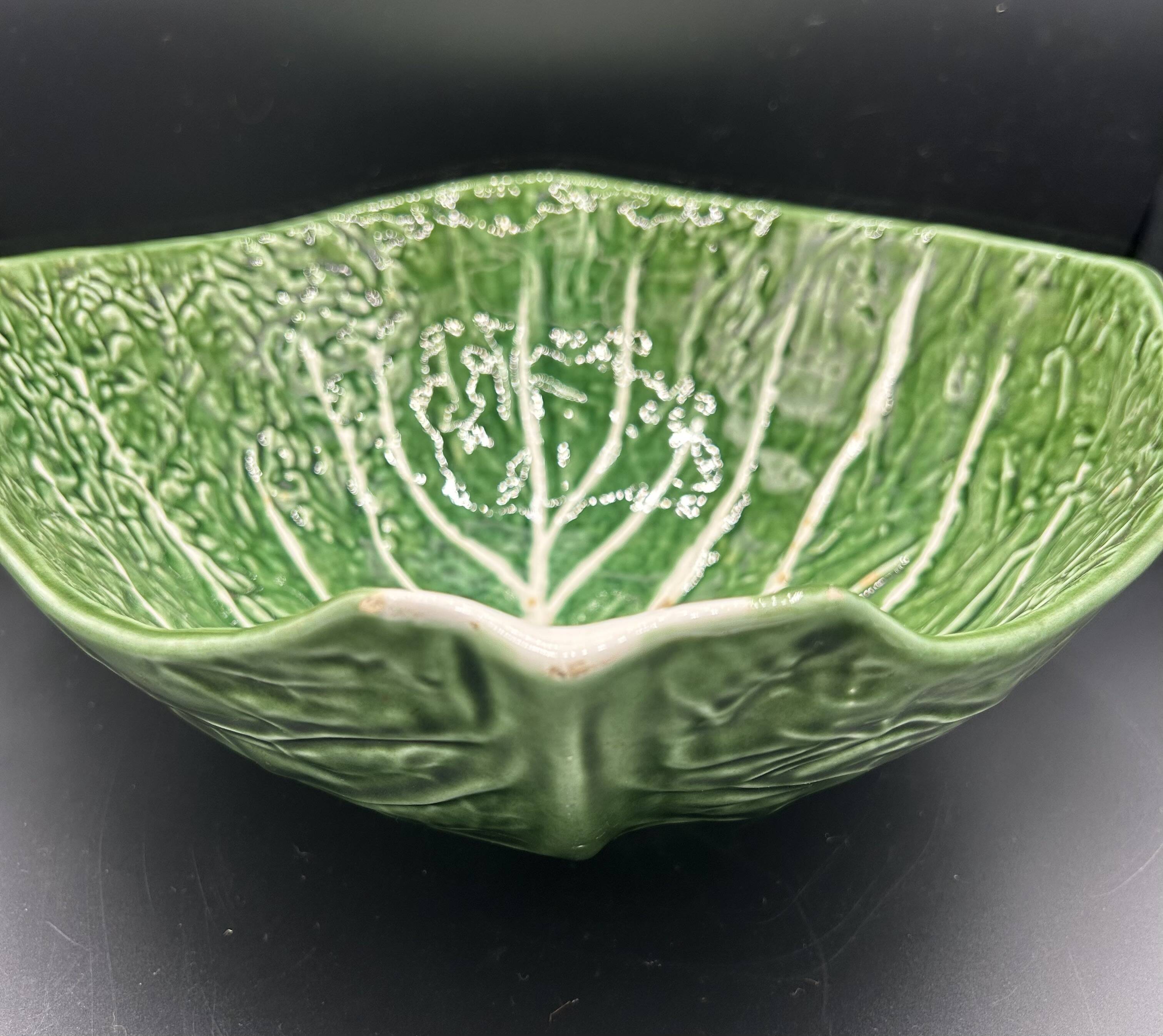 Large Salad Bowl Barbotine Cabbage Leaf - Portugal Vintage P.777A