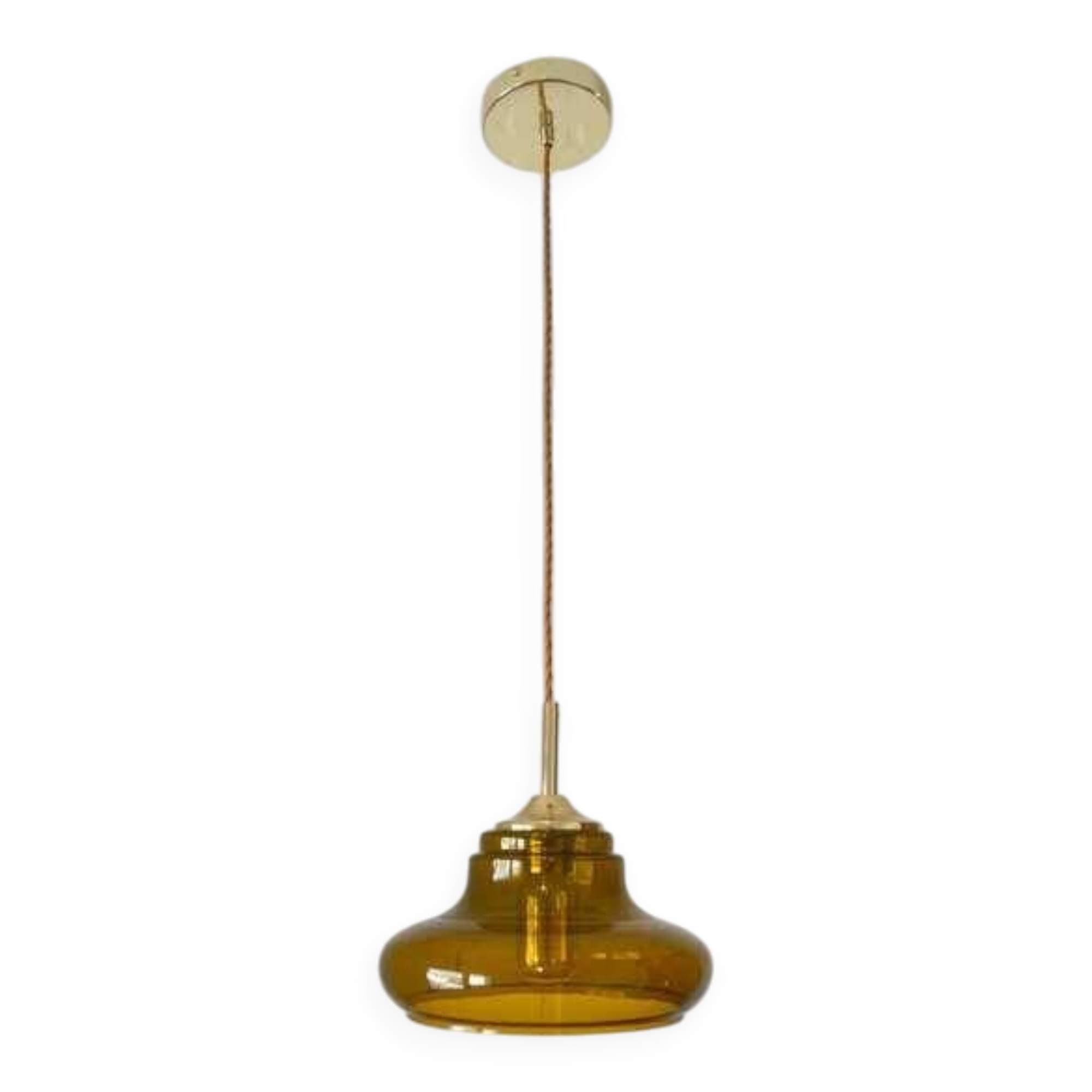 Hand-blown amber glass pendant light: MCM retro bar golden hanging lamp
