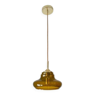 Hand-blown amber glass pendant light: MCM retro bar golden hanging lamp