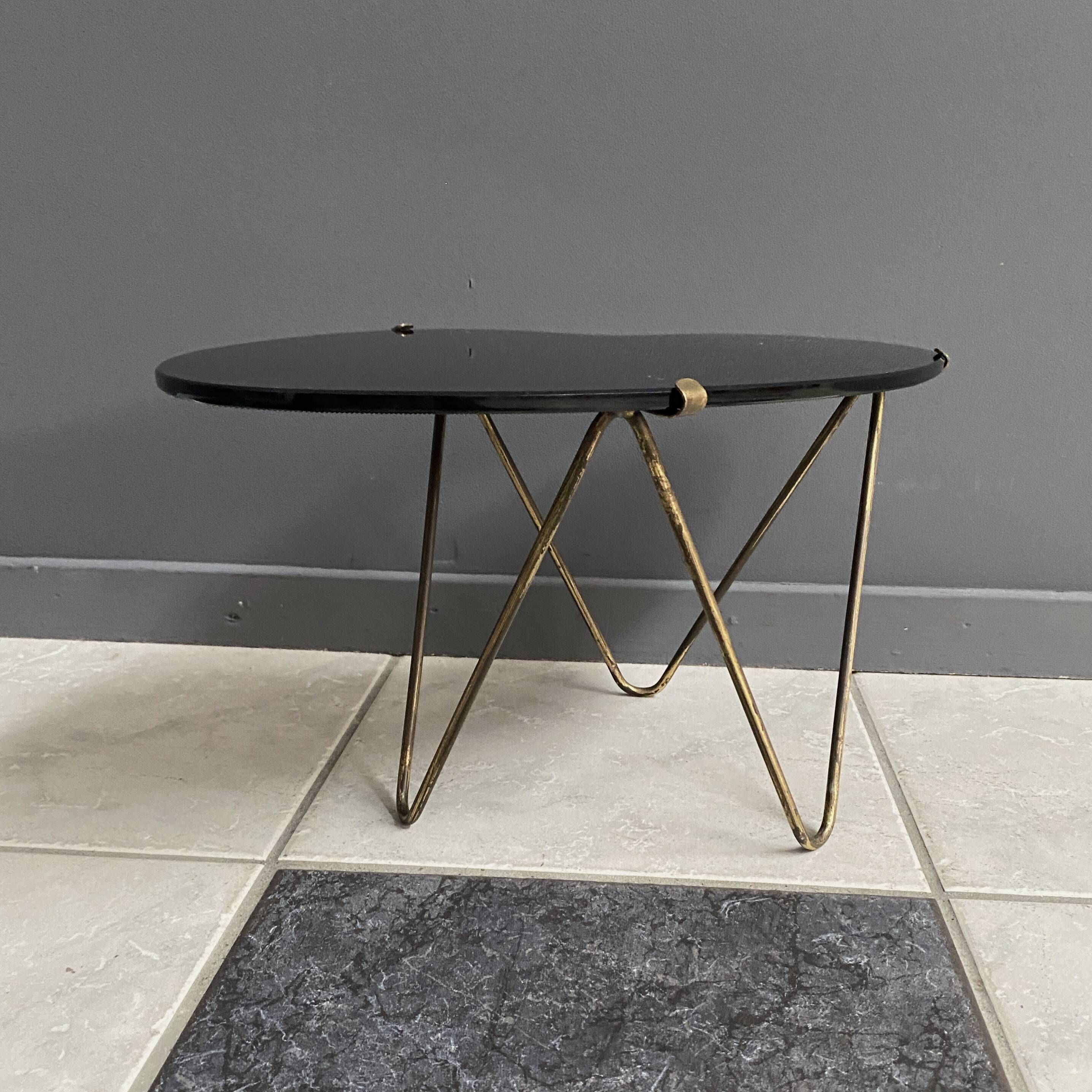 Black Glass kidney shape small side table 1960s