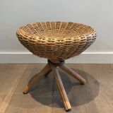 Pair of rattan stools. french work. around 1970