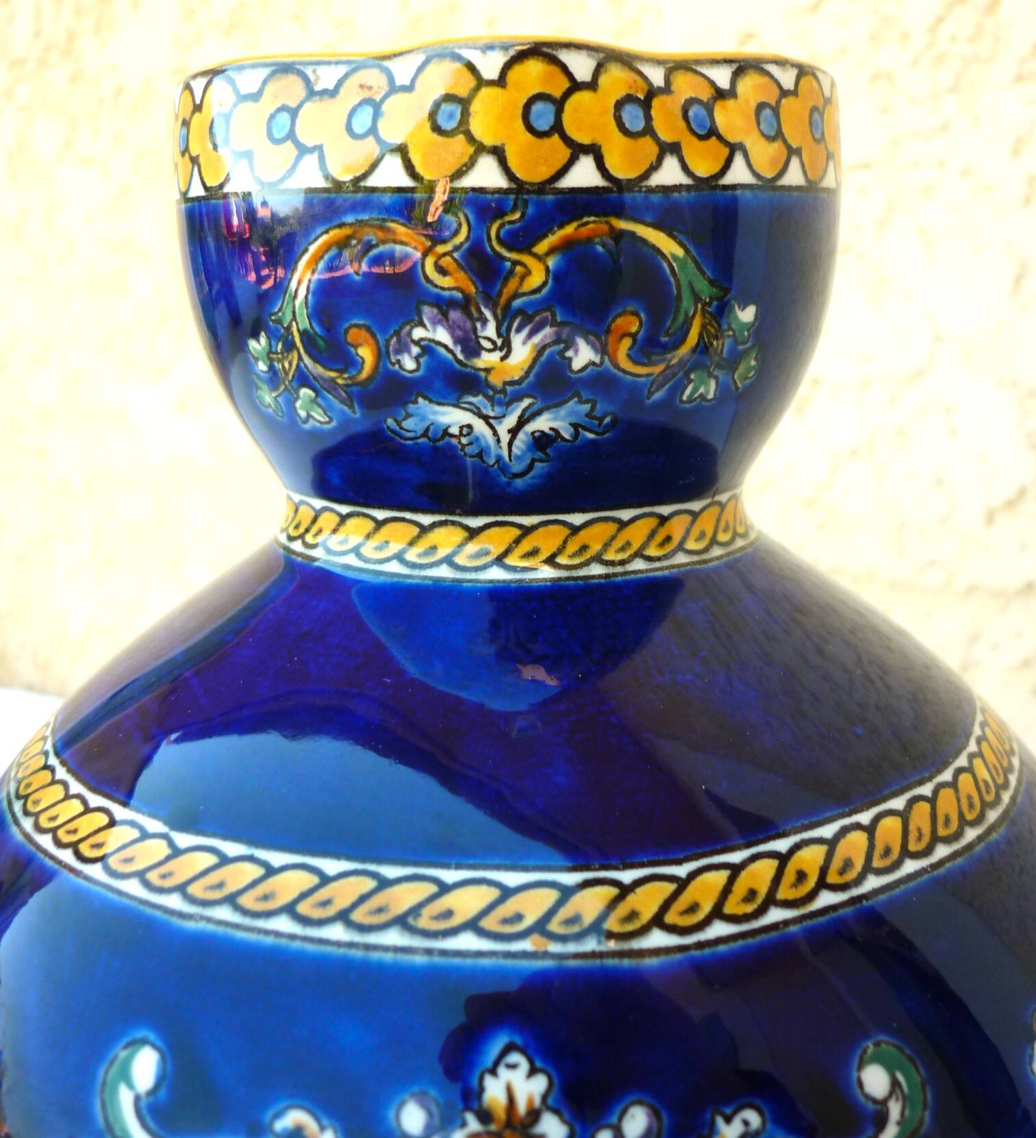 Large pitcher vase, Gien earthenware, Renaissance model, 1940s/50s.