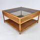 Bamboo and rattan coffee table with smoked glass top, 1970s