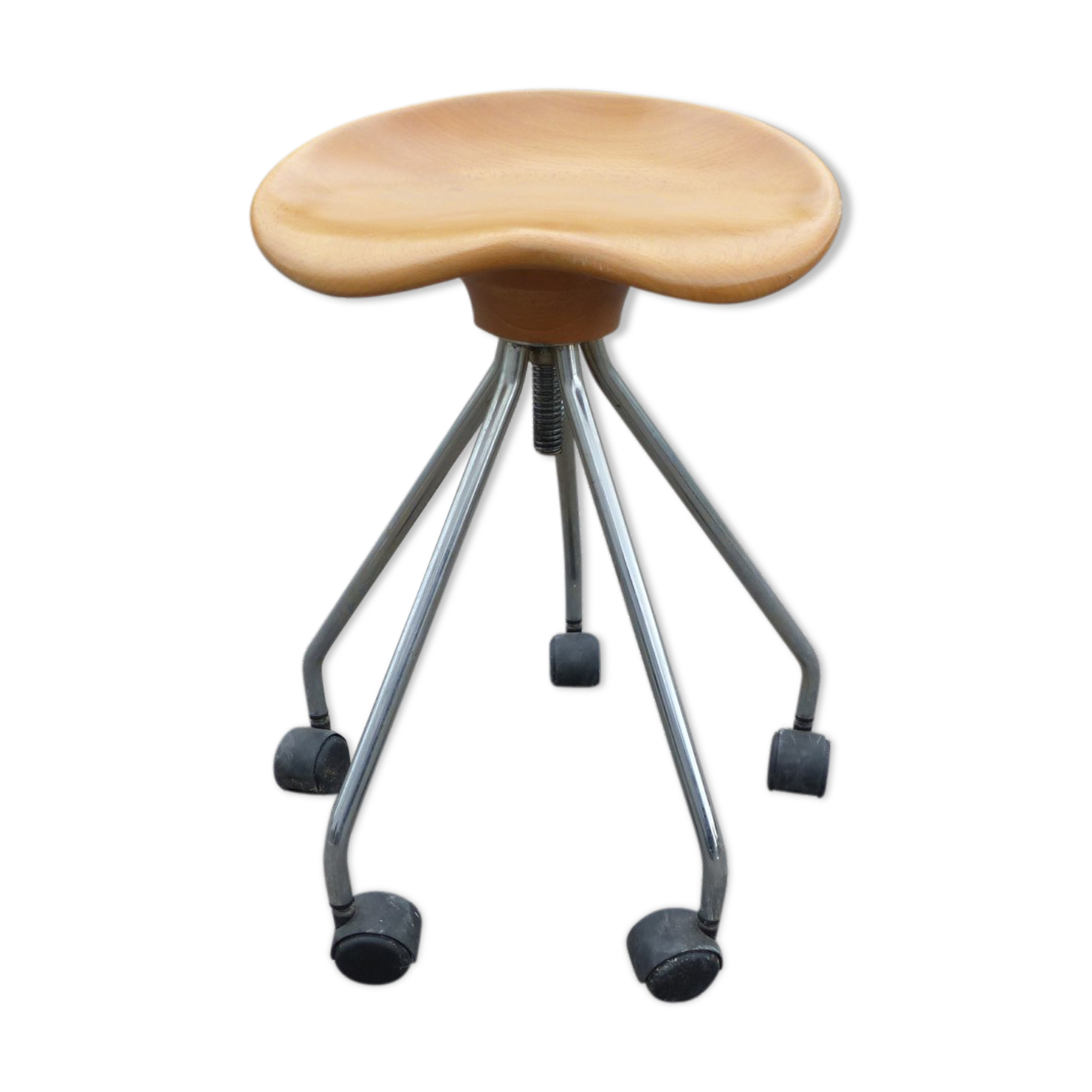 Stool metal structure adjustable in height on wheels