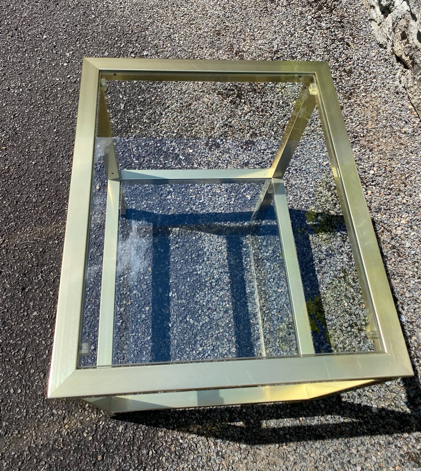 Vintage 1980s rectangular gold metal end table/shelf by pierre vande