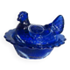 Box slurry hen on her nest, cobalt blue opaline salt shaker, vallérysthal