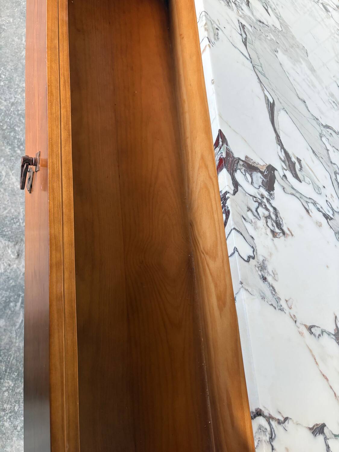 Large console in Calacatta Viola marble & solid cherry wood.