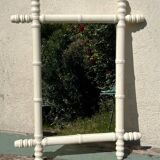 Vintage wooden turned mirror, white, rectangular, 1940s.