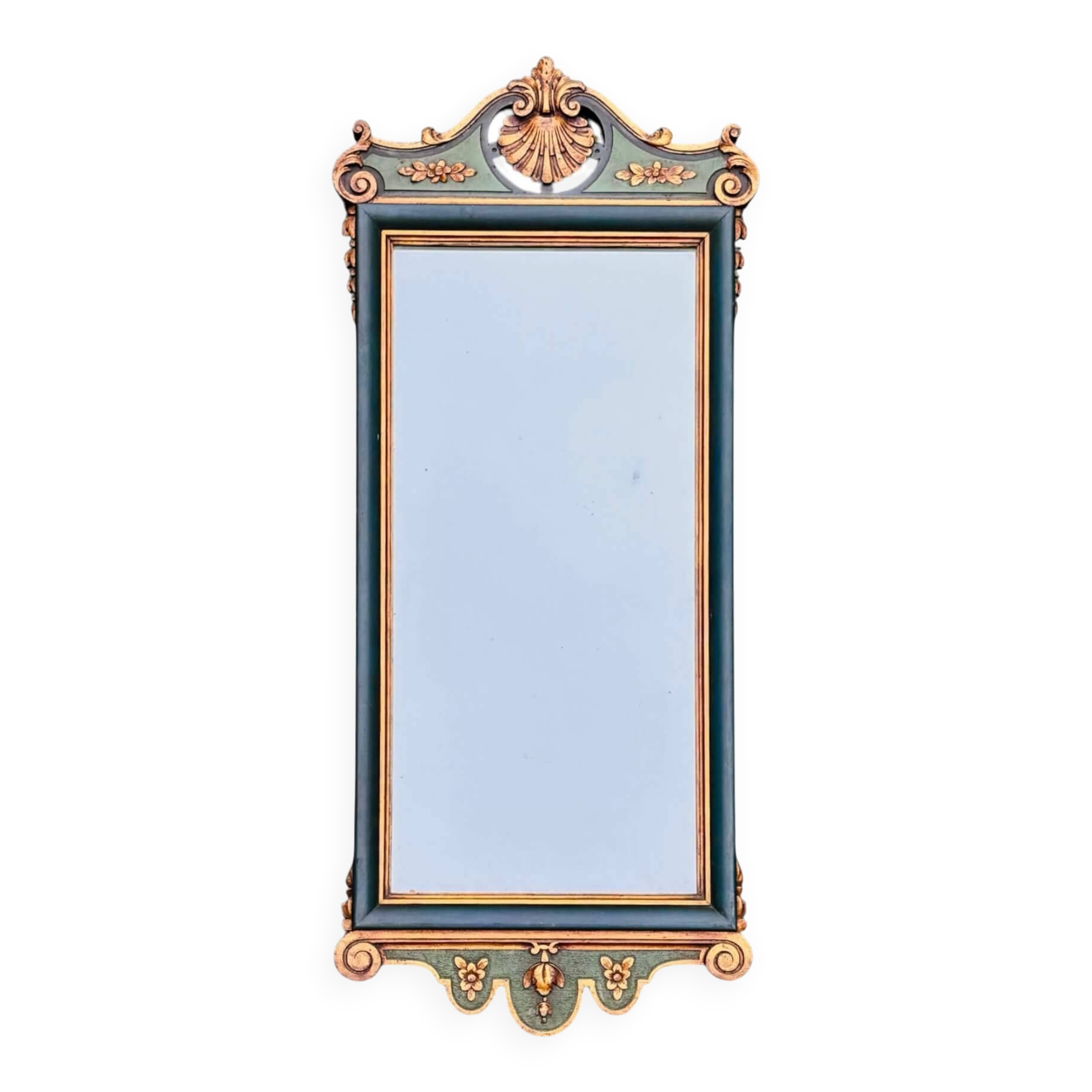 Antique full-length wall mirror in carved wood