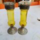 Pair of Silver Metal Candlesticks, Yellow Glass