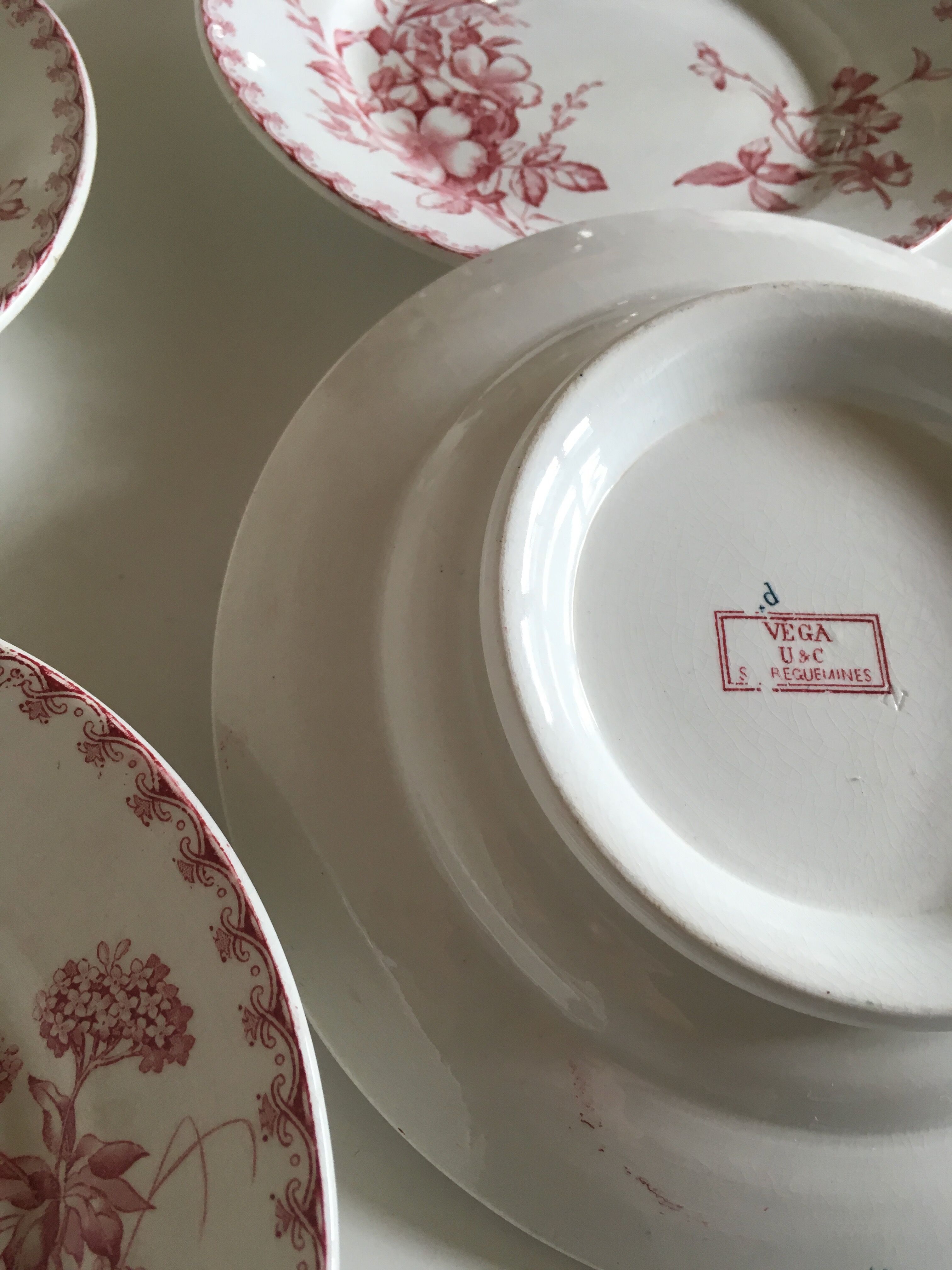 Set of 4 plates raised Sarreguemines land railway 19th décor Vega