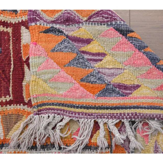 1970s Vintage Turkish Hand-Knotted Wool Cotton Orange Runner Rug 86x288
