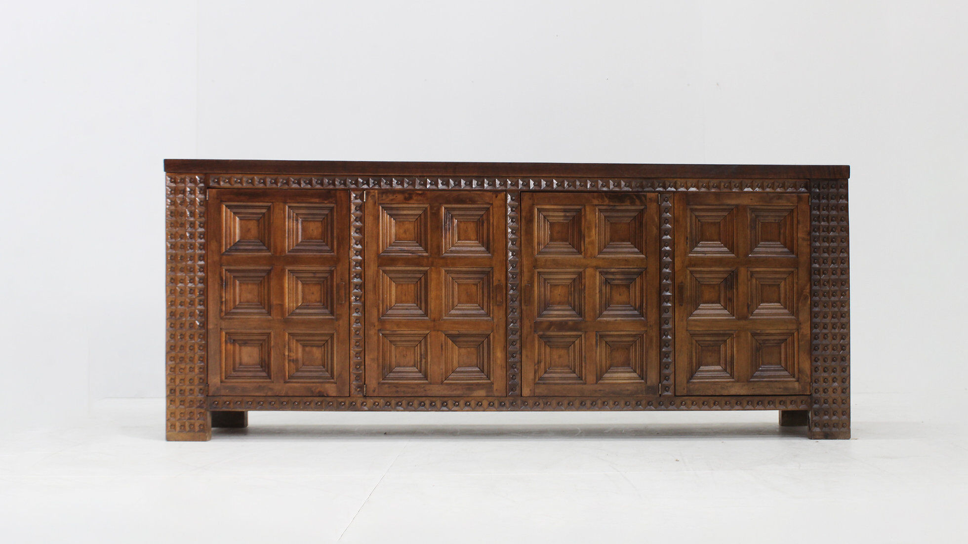 Spanish brutalist sideboard room divider solid walnut wood 1960s