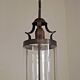 Vintage French Round Hall Lantern In Copper With Cylindrical Glass Shade 3681