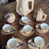 Wooden trompe-l'oeil coffee service – signed Vallauris Grandjean-Jourdan