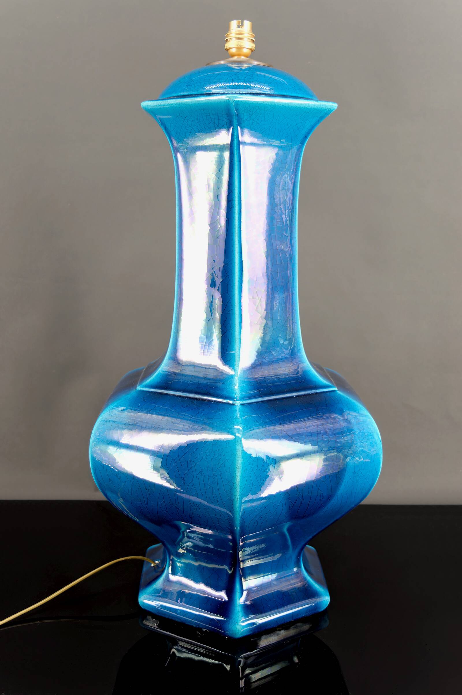Important Porcelain Lamp with Blue Crackle Enamel, France, Circa 1940