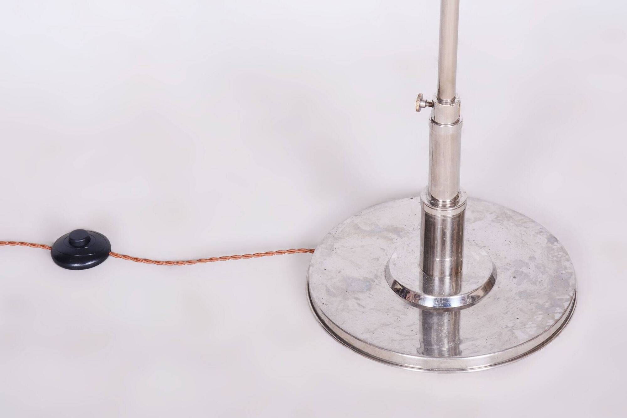 Restored Czech Bauhaus Floor Lamp, Nickel-Plated Steel, Parchment Shade, 1920s