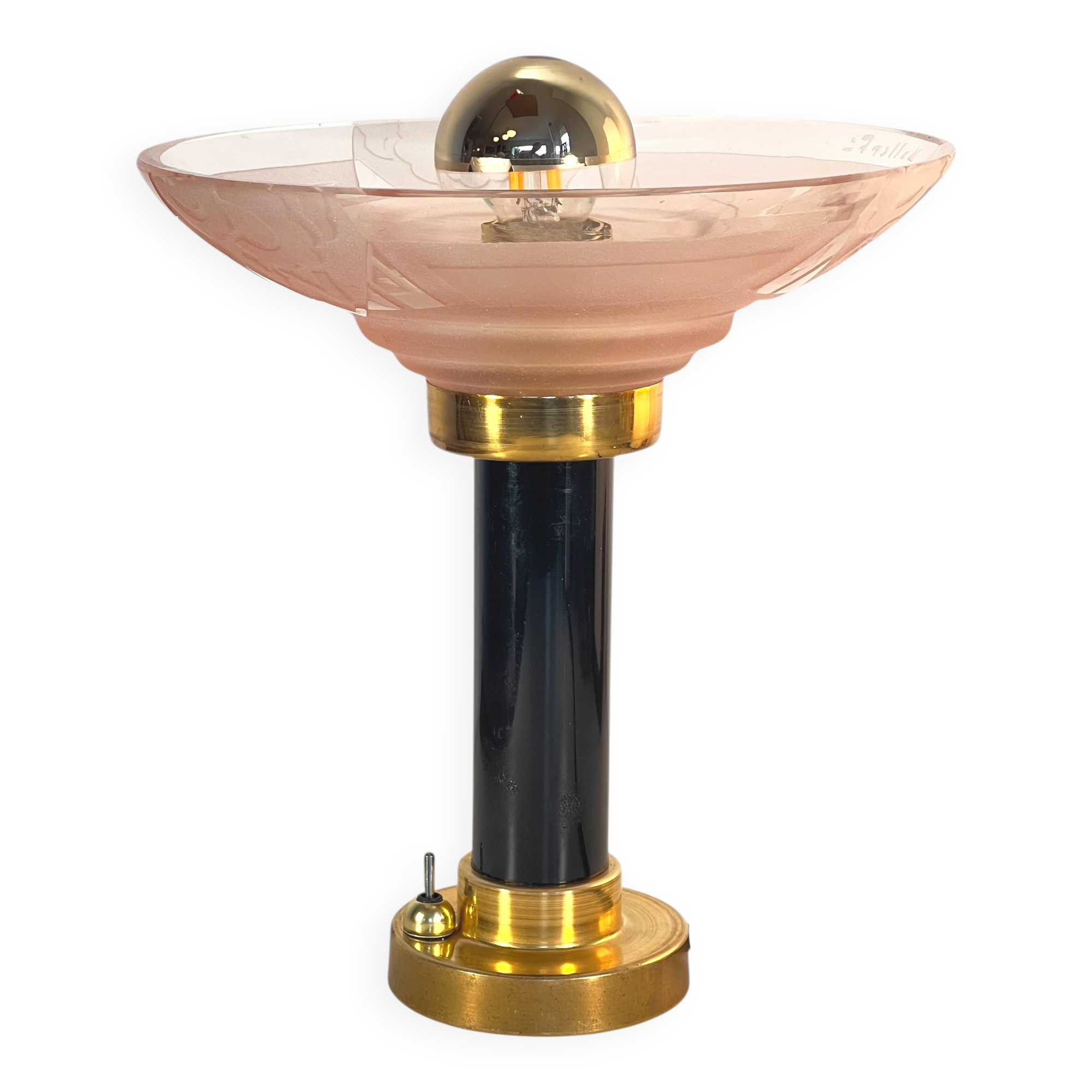 Art Deco bedside lamp with signed Muller glass.