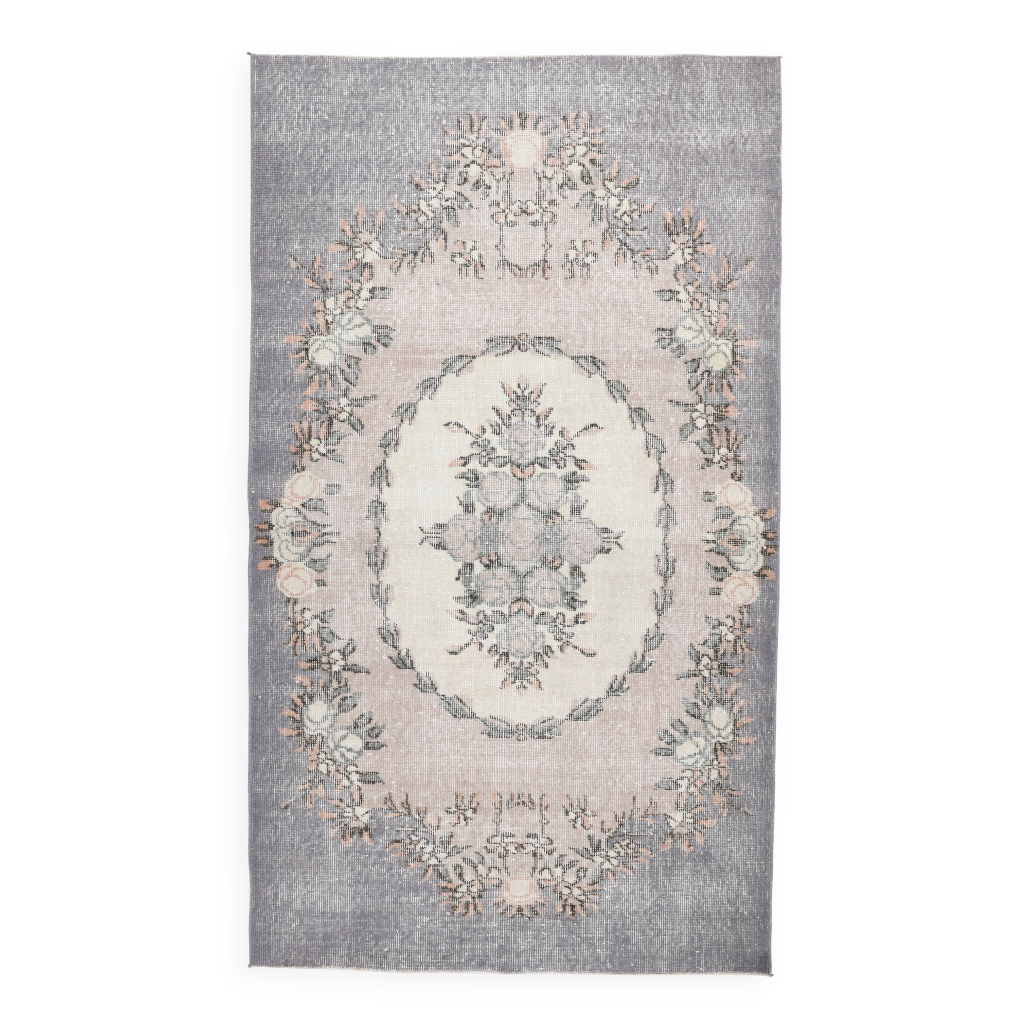 3x6 Gray & Cream Oriental Turkish Vintage Rug, 110x192Cm