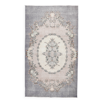 3x6 Gray & Cream Oriental Turkish Vintage Rug, 110x192Cm