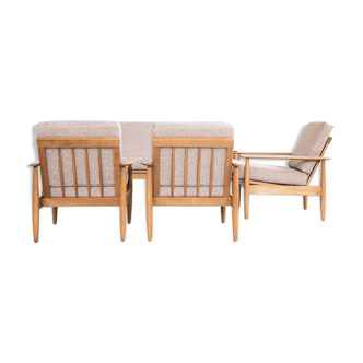Set of 3 armchairs and 1 sofa in solid beech