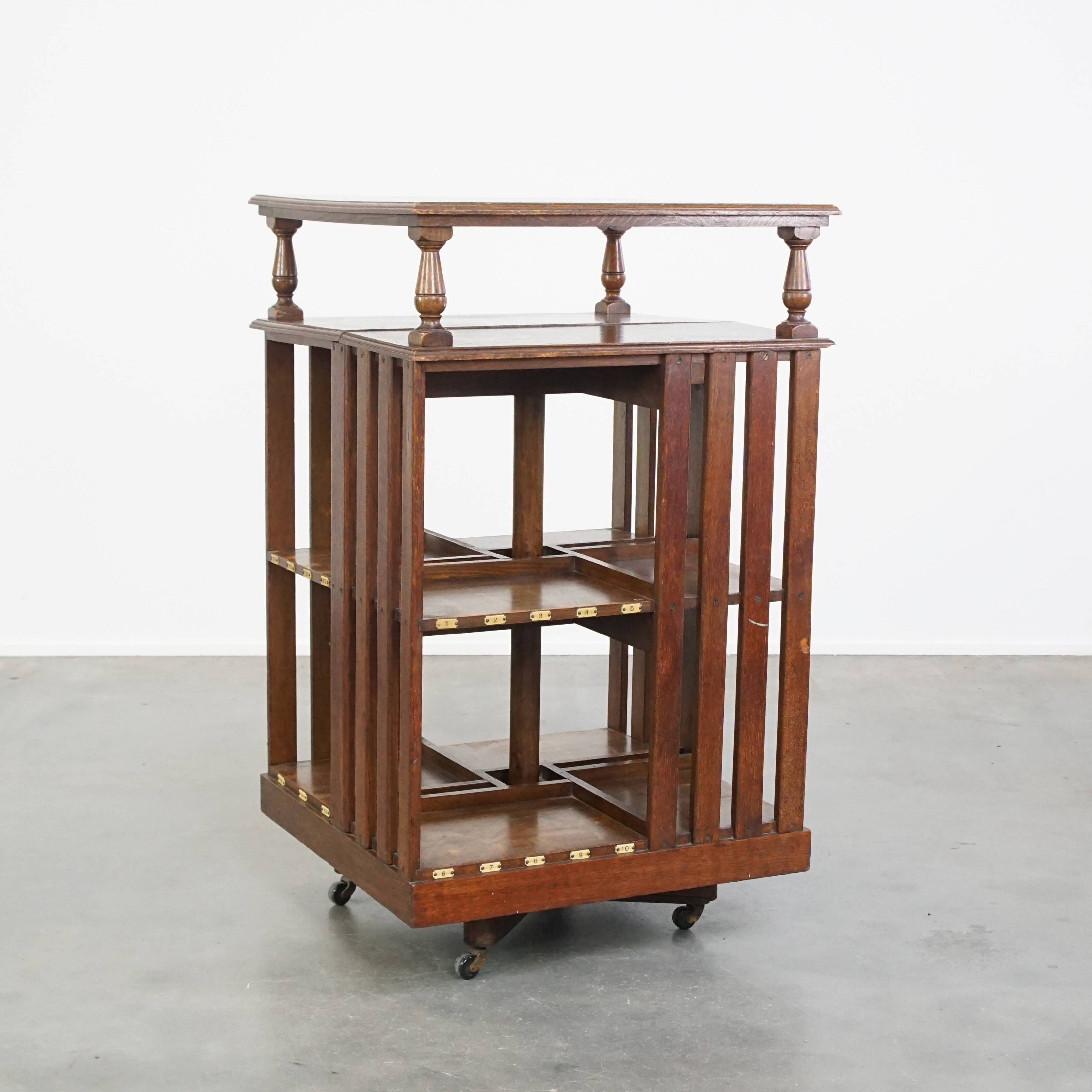 Large Antique English Oak Library Book Carousel