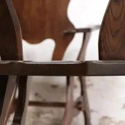 Story book brutalist wabi sabi oak fireplace lounge chairs
