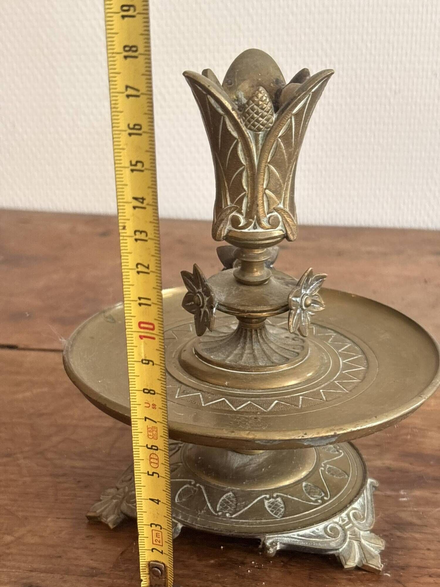 Bronze Carved Floral Lotus Flower Table Candle Holder Neo-Gothic Art Nouveau