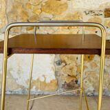 Vintage side table, 2 wooden and brass shelves, circa 1960s