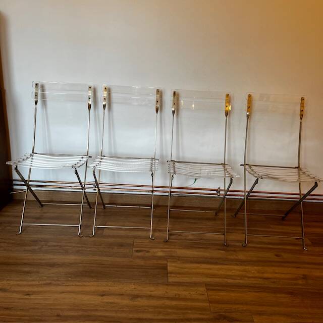 Set of 4 plexiglass folding chairs by Yonel Lebovici and Bernard Berthet 1970