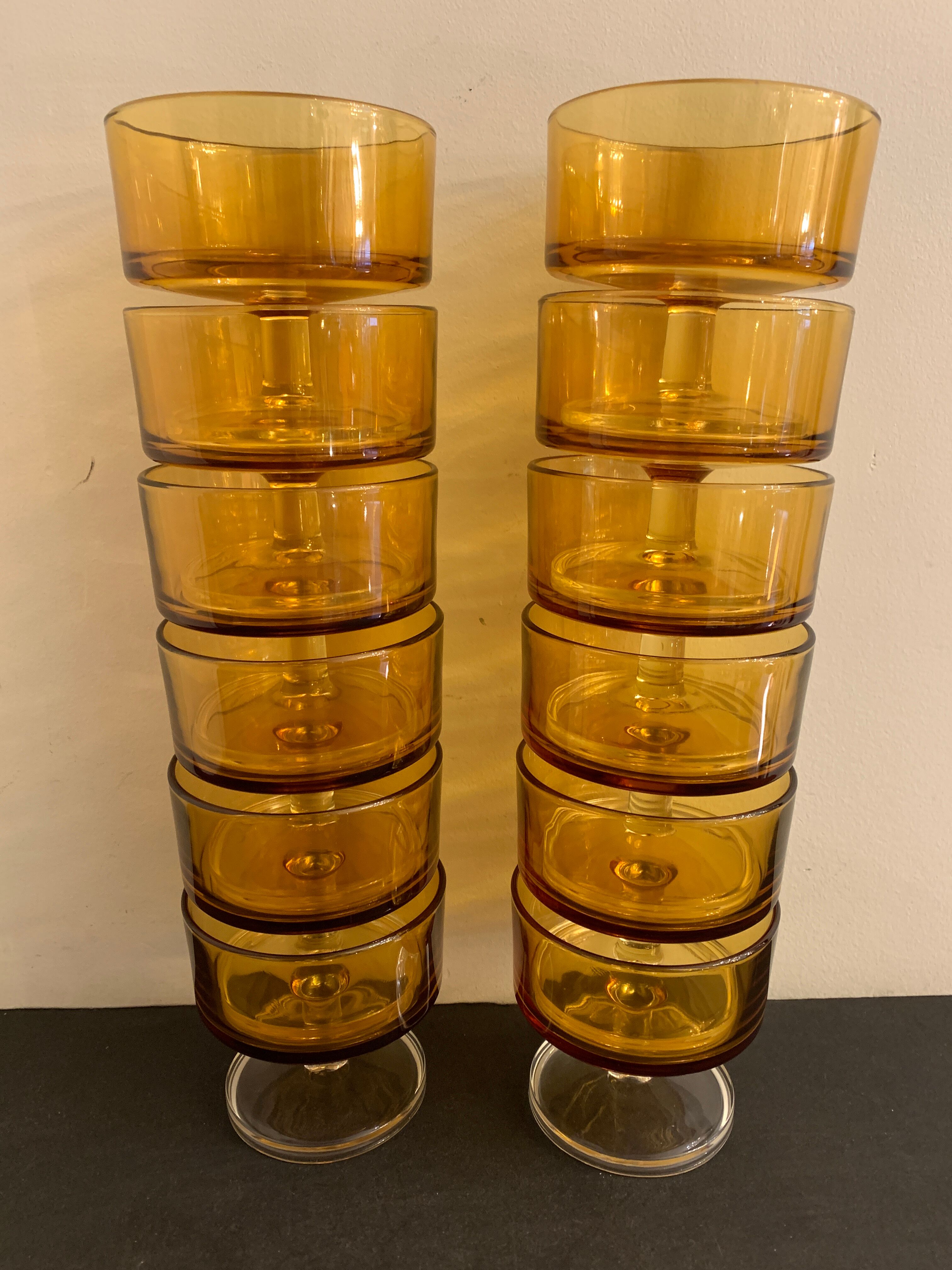 12 Luminarc cups in orange glass, France, 1970