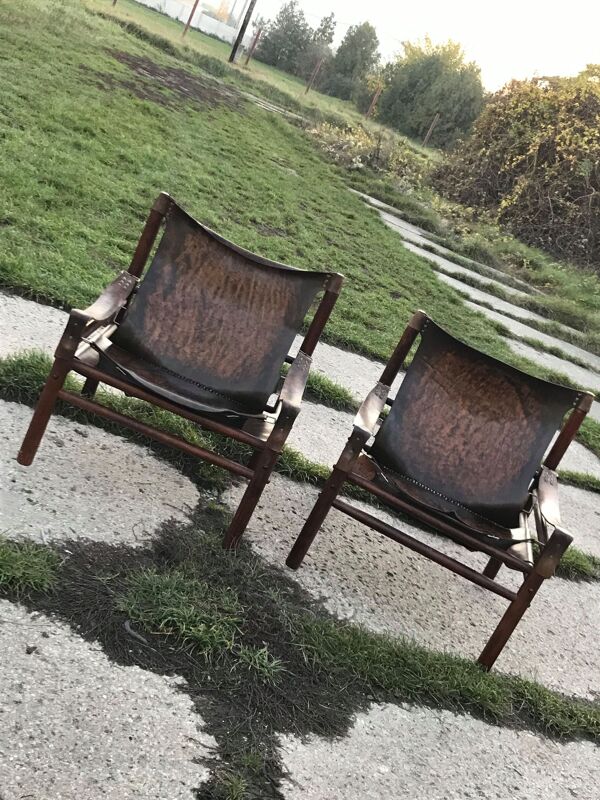 fauteuils Safari En cuir Années 1960