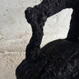 Set of 2 Black Feather-Textured Upholstered Theatrical Armchairs — Wood Frame, Dramatic Baroque Revival Style